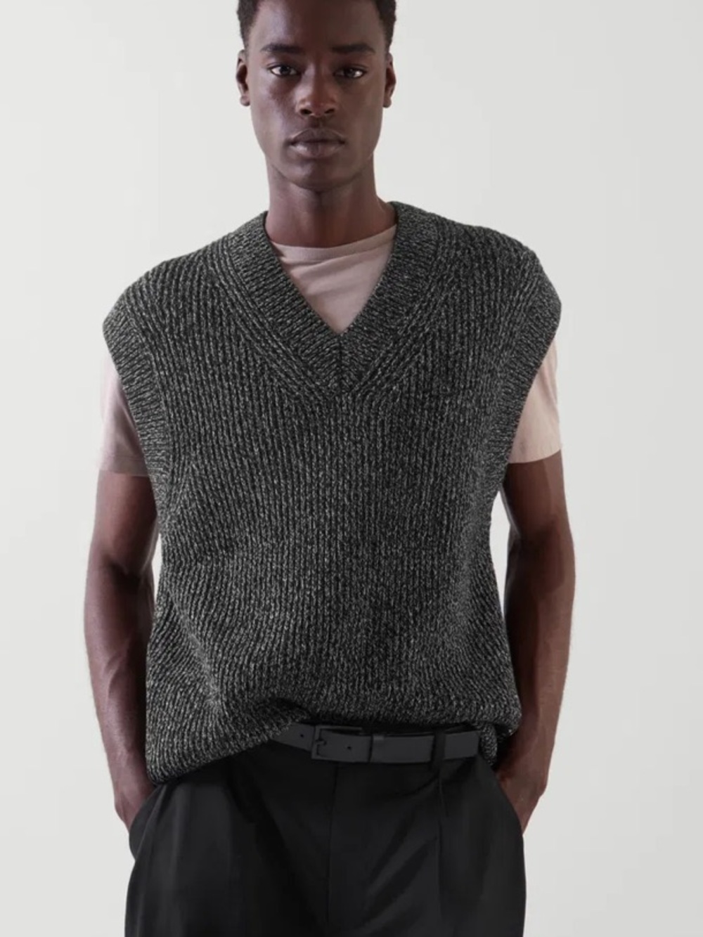 COS Charcoal Ribbed V-Neck Knit Vest